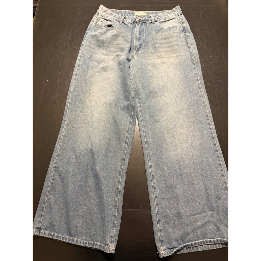 Bamboo Women Wide Leg High Rise Light Wash Denim Jeans‎ Size 13/31 Cotton